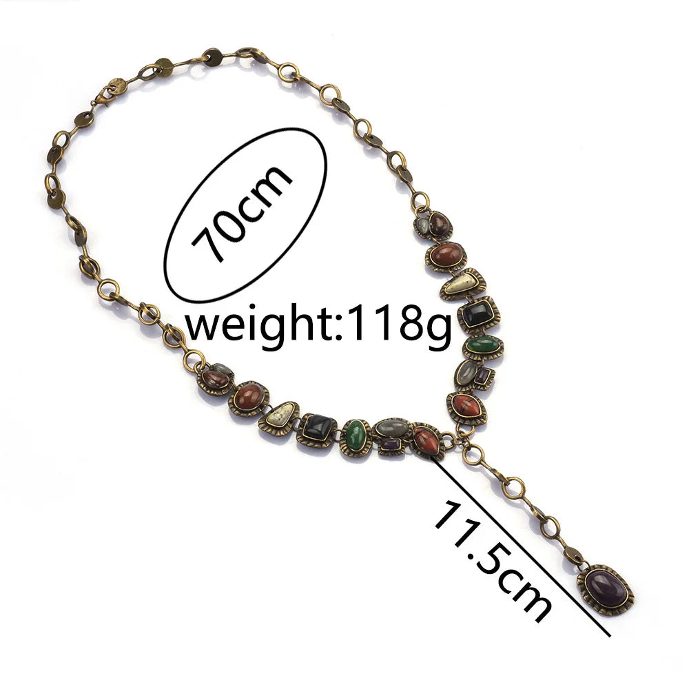 Y Shape Retro Stone Pendant Necklace Jewelry