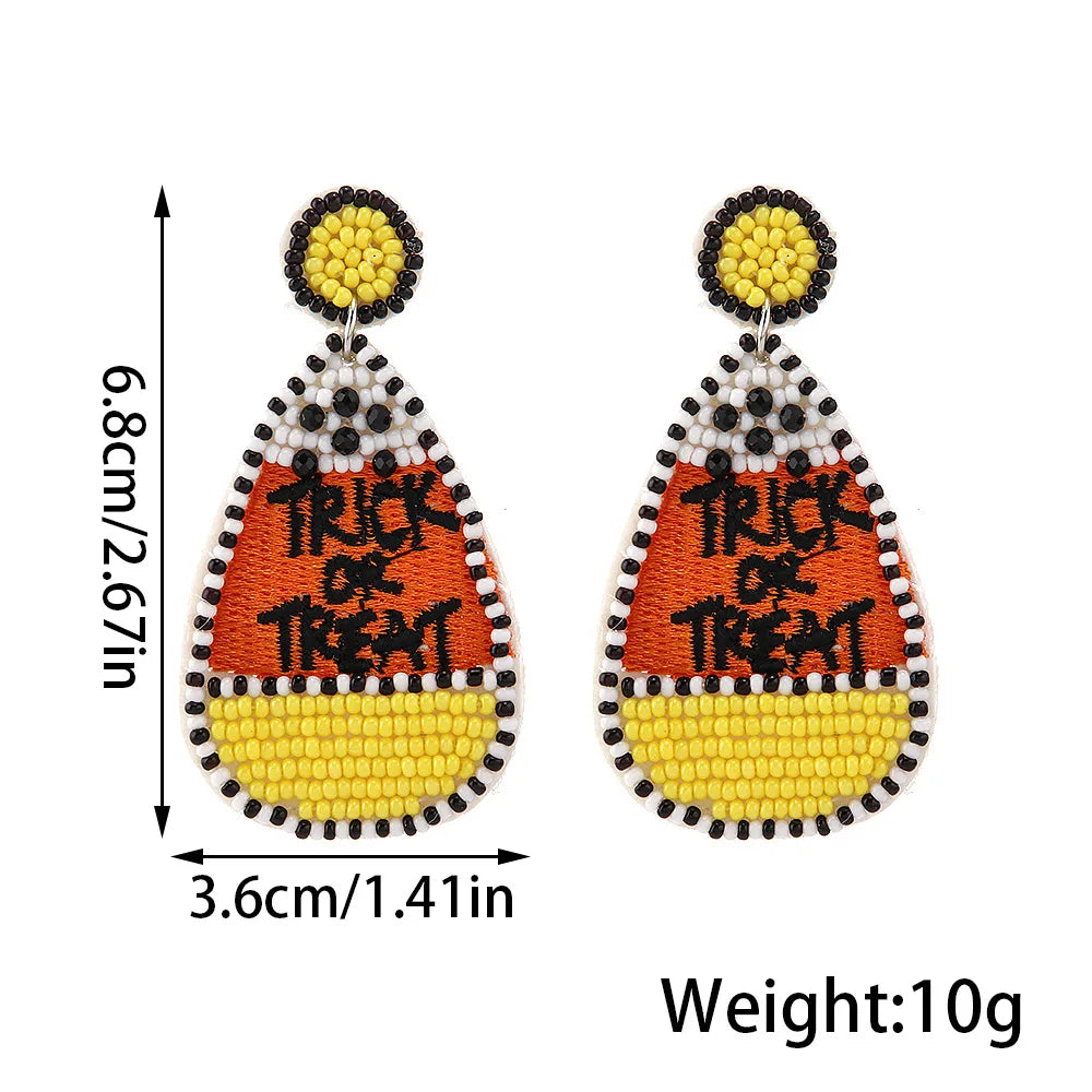 girlgo Halloween Beaded Dangle Earrings, Bohemian Handmade Pumpkin Skull Earrings, Festive Earrings, Halloween Events Wear - Charlie Dolly