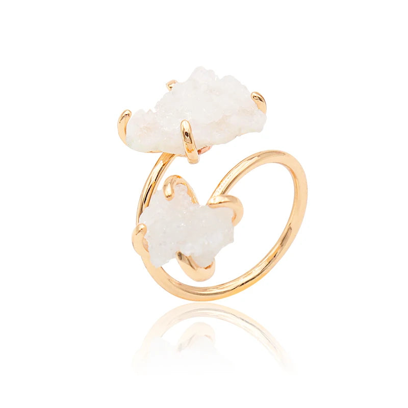 Irregular Crystal Cluster Open Ring for Women Girls Claw Setting Gold-color Boho Natural Stone Finger Jewelry Resizable - Charlie Dolly