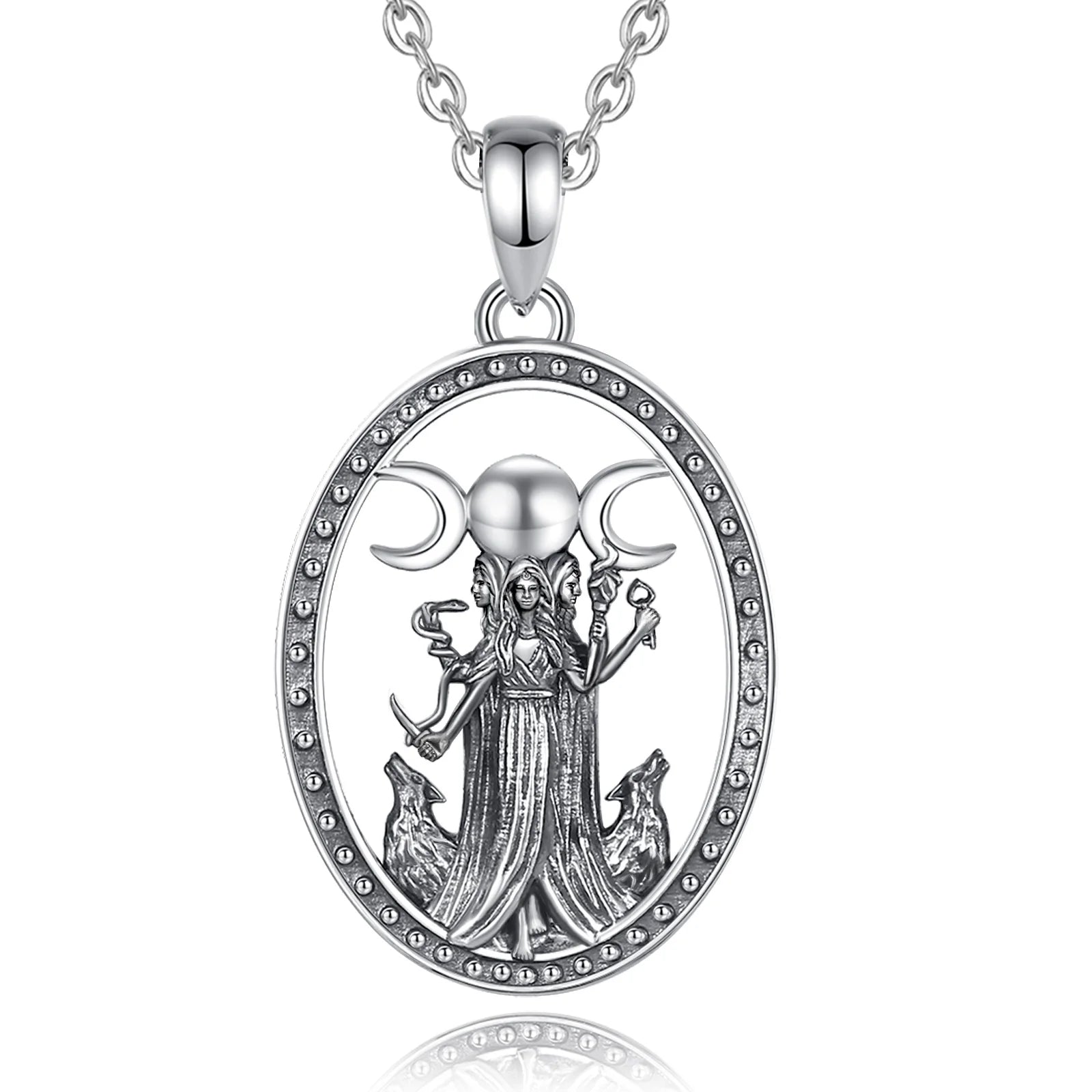 Hecate Triple Moon Goddess Necklace, S925 Sterling Silver
