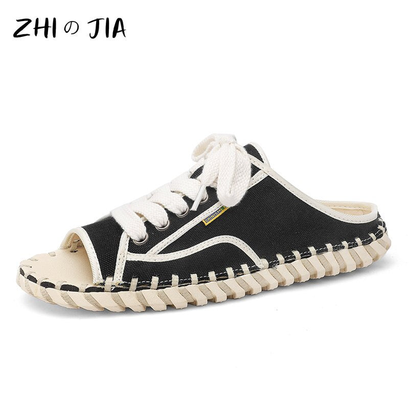 2023 Summer Men's Sandals Handmade Outdoor Canvas Shoes Casual Fashion Personality Sandals Mesh Shoes Platform Comfort Slippers