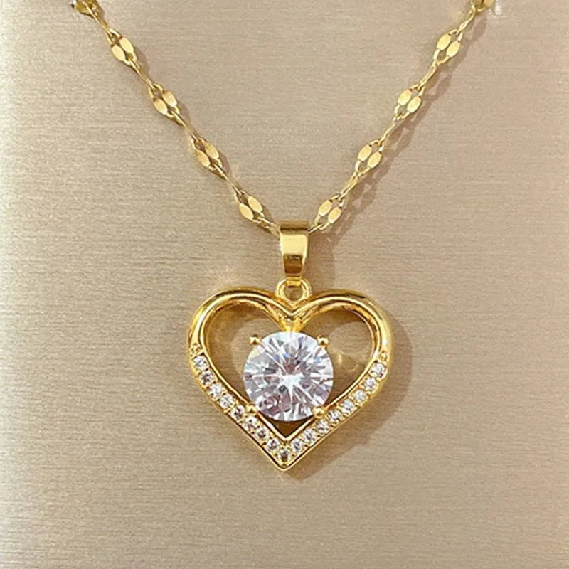 Gold Heart & Lips Pendant Boho Chain Necklace, Playful Love Talisman