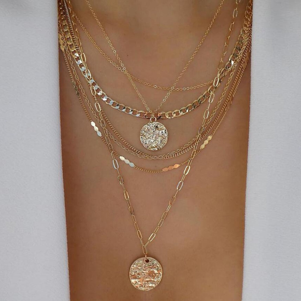 bls-miracle Bohemia Gold Color Multiple Styles Necklace For Women Multi-Layer Crystal Pendant Necklaces Set Jewelry Gifts