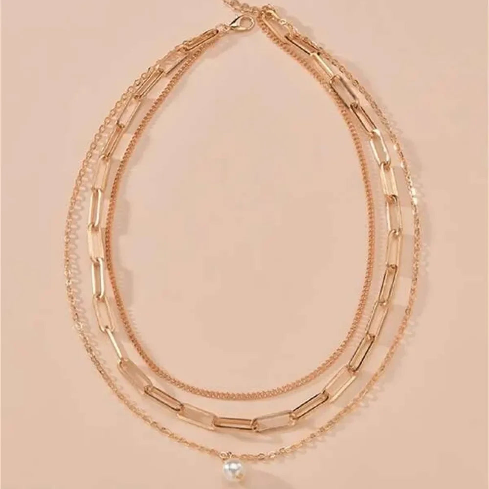 Pearl Pendant Multilayer Chain Collar Necklace Jewelry