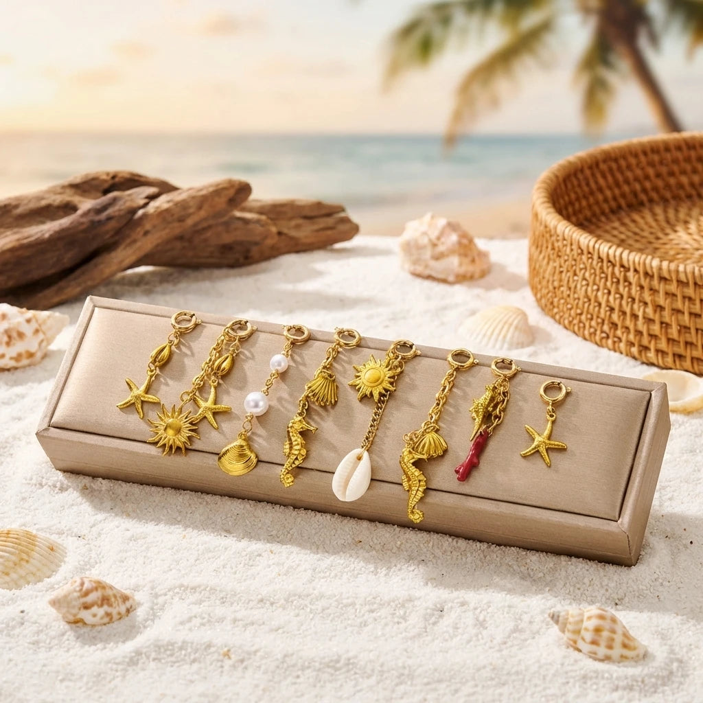 Starfish, Coral and Seahorse Stainless Steel Bikini Pendant