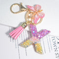 Cute Resin A-Z Initials Letter Keychain Pink Sparkle Butterfly Tassel Pendant Keyring for Women Girl Purse Handbags Jewelry Gift - Charlie Dolly