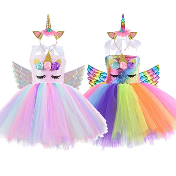 Princess Girls Unicorn Tutu Dress Outfits Pastel Flower Baby Girl Birthday Party Dresses Tulle Kids Halloween Cosplay Costumes - Charlie Dolly
