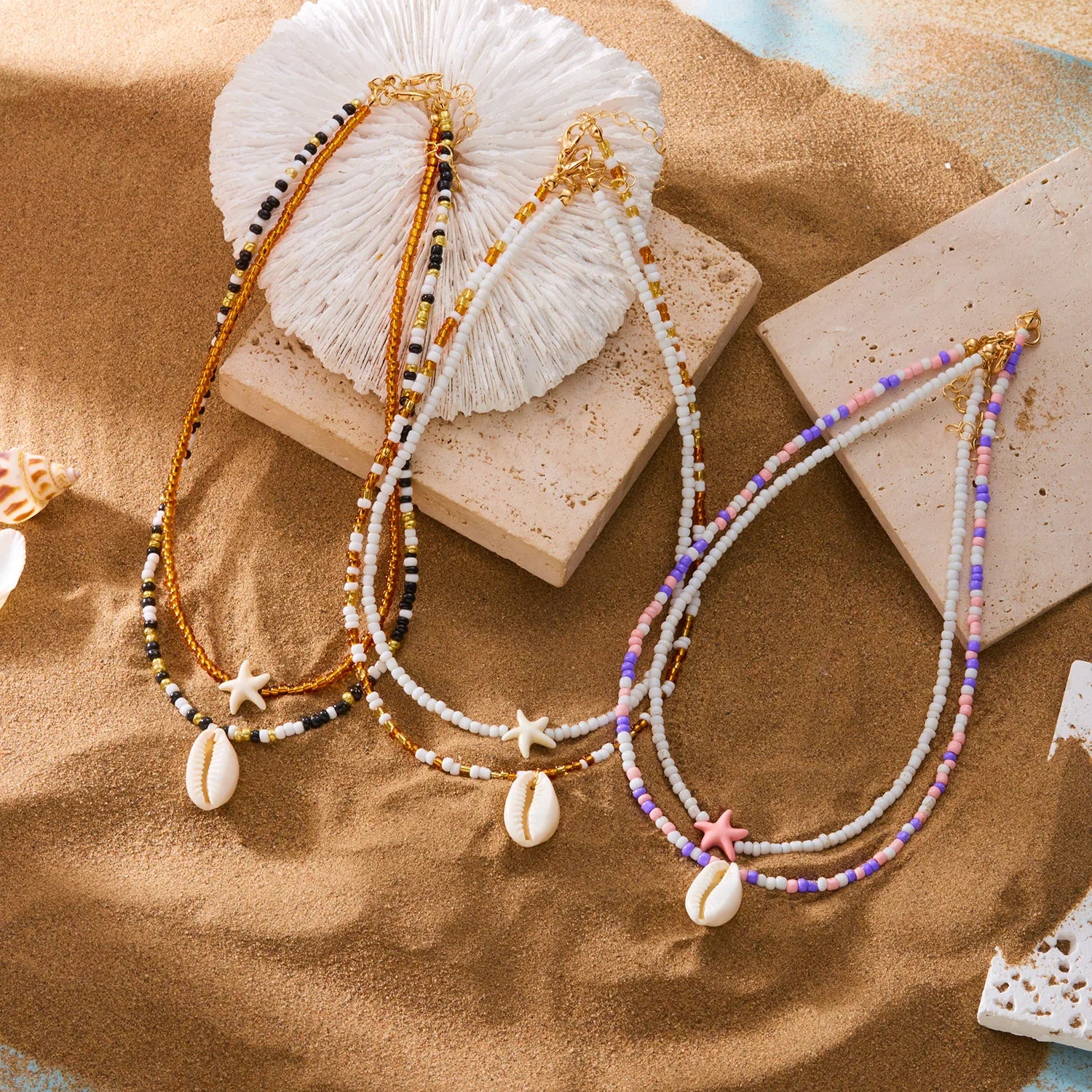 Sea Turtle and Starfish Double Layered Beaded Choker