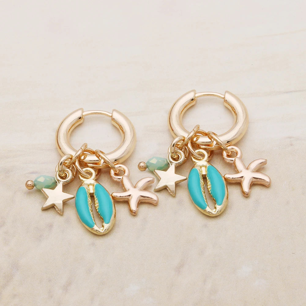 Pendant Earrings For Woman Boho Natural Stone Clover Malachite Powder Crystal Bohemia Charm Ear Luxury Quality Jewelry Girls - Charlie Dolly