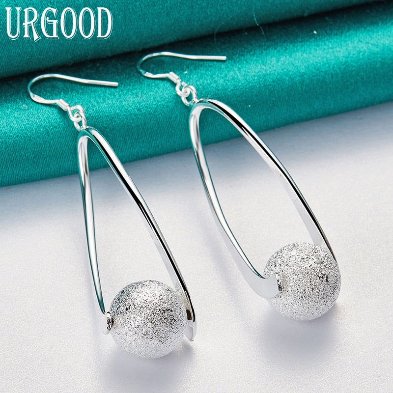 925 Sterling Silver Matting Bead Pendant Earrings For Women Party Engagement Wedding Gift Fashion Jewelry
