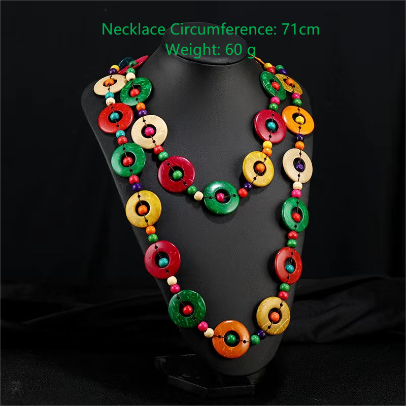 Bohemian Necklace for Women Personalized Exaggerated Ethnic Color Coconut Shell Wooden Necklace Girls Vacation Party Trendy Gift