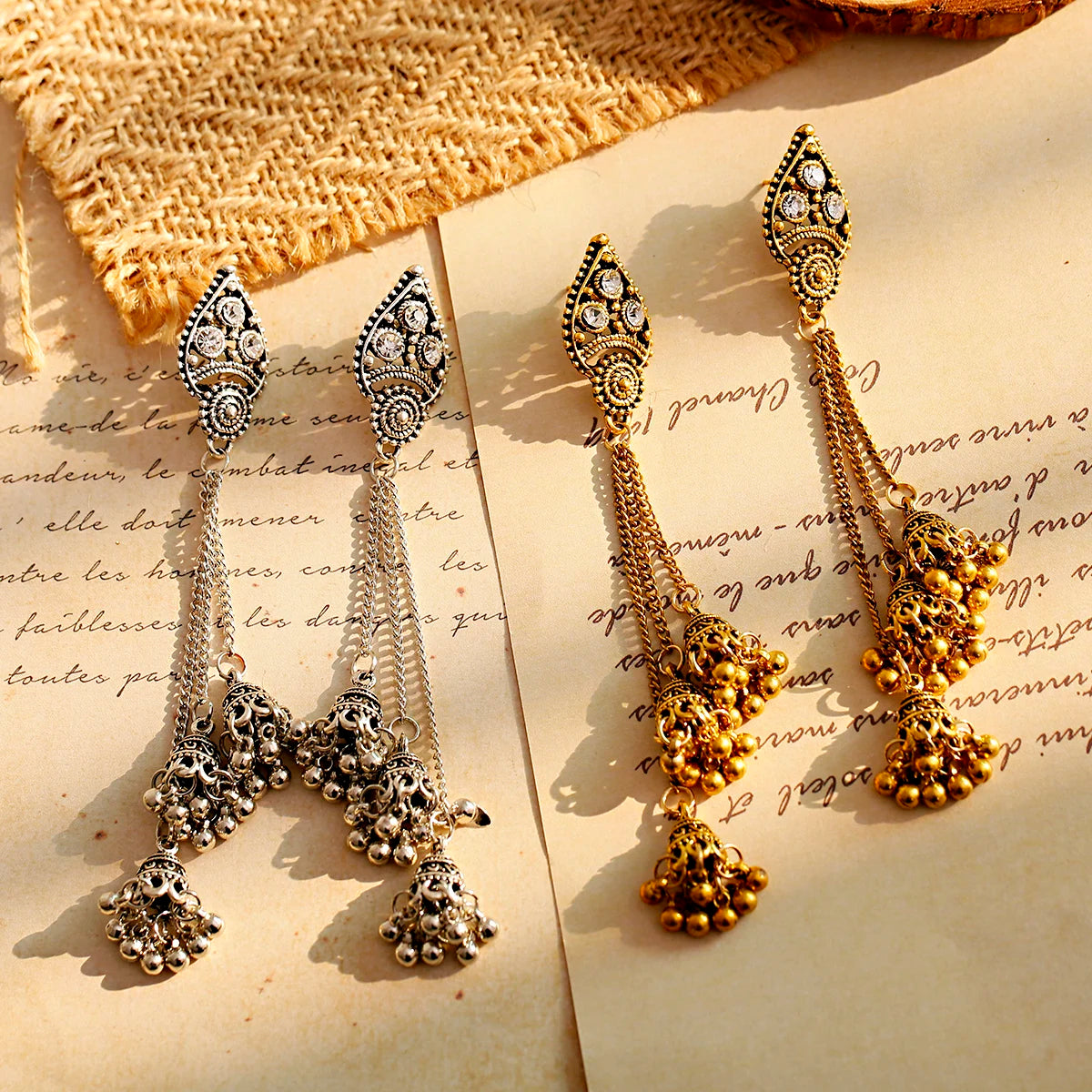 الهندي Jhumka أقراط الذهب الشظية اللون أجراس كبيرة قطرة طويلة شرابة القرط للنساء بوهو الغجر مجوهرات هدية