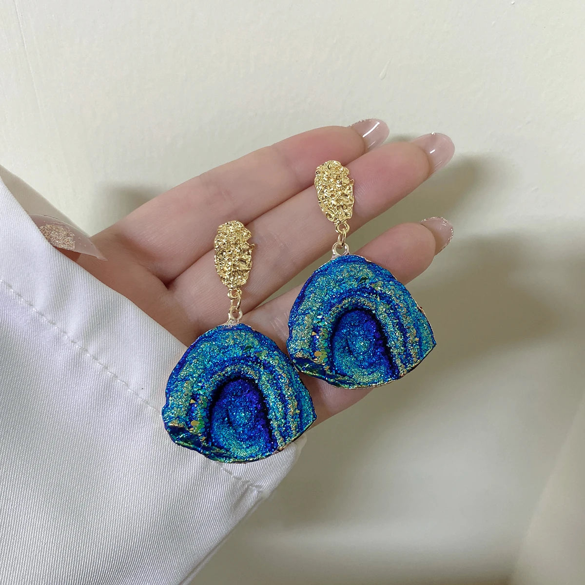 Volcanic Rock Abstract Drop Earrings, Starry Night Boho Jewelry