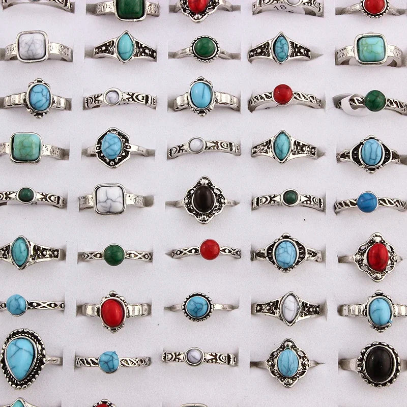 Natural Stone Boho Ring Set — 10 Pieces