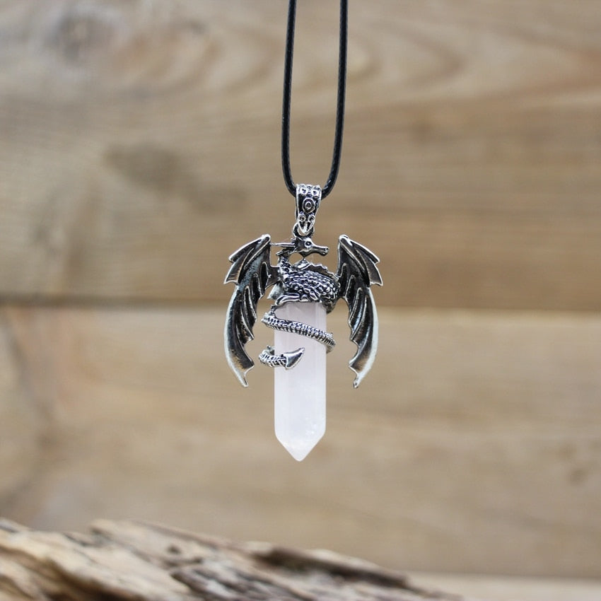 Quartz Dragon Man Necklace Gem Stone Healing Crystal Hexagonal Pendant Lapis Amethysts Animal Vintage Jewelry for Women