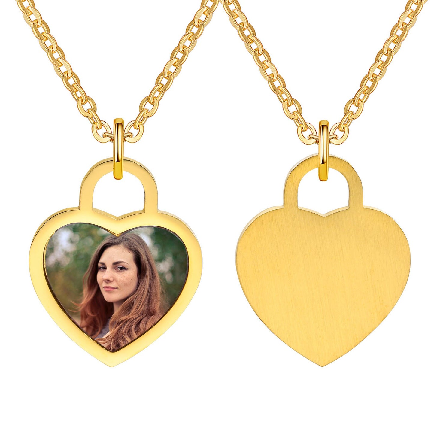 Vnox Free Personalize Photo Picture Necklaces for Women,Stainless Steel Heart Waterdrop Pendant Collar,Custom Engrave Gift
