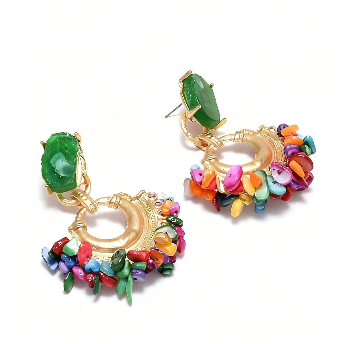 Resin Stone Beaded Drop Earrings, Vintage Statement Boho Jewelry