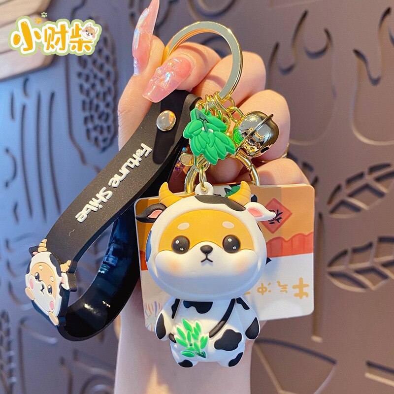 Cute Tiger Rabbit Shiba Inu Doll Key Ring Cartoon Zodiac Shiba Inu Keychain Women Couple Kids Backpack Charm Key Chains Gifts