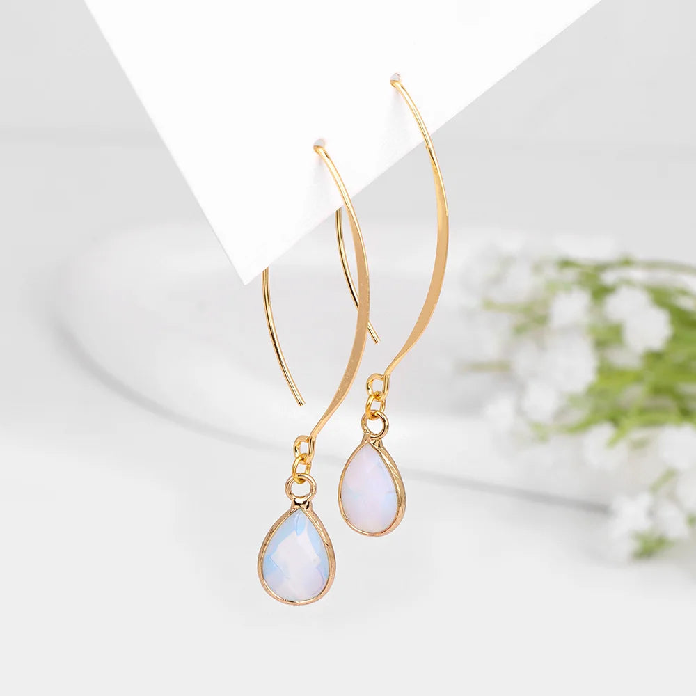 Natural Stone Teardrop Dangle Earrings, Amethyst Rose Quartz Elegant Party Jewelry