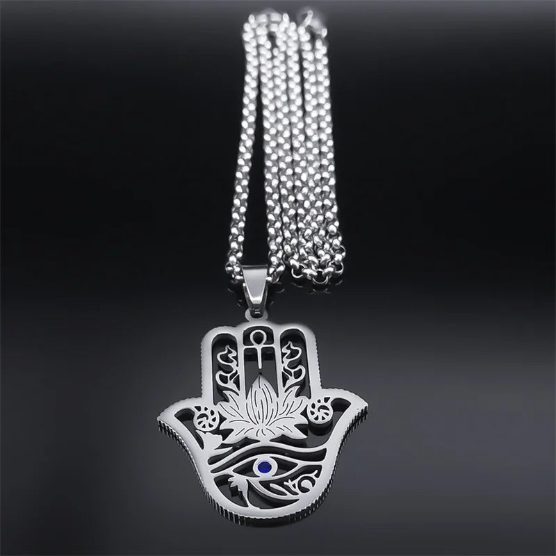 Hamsa Hand & Eye of Horus Pendant, Ancient Protection Amulet Necklace