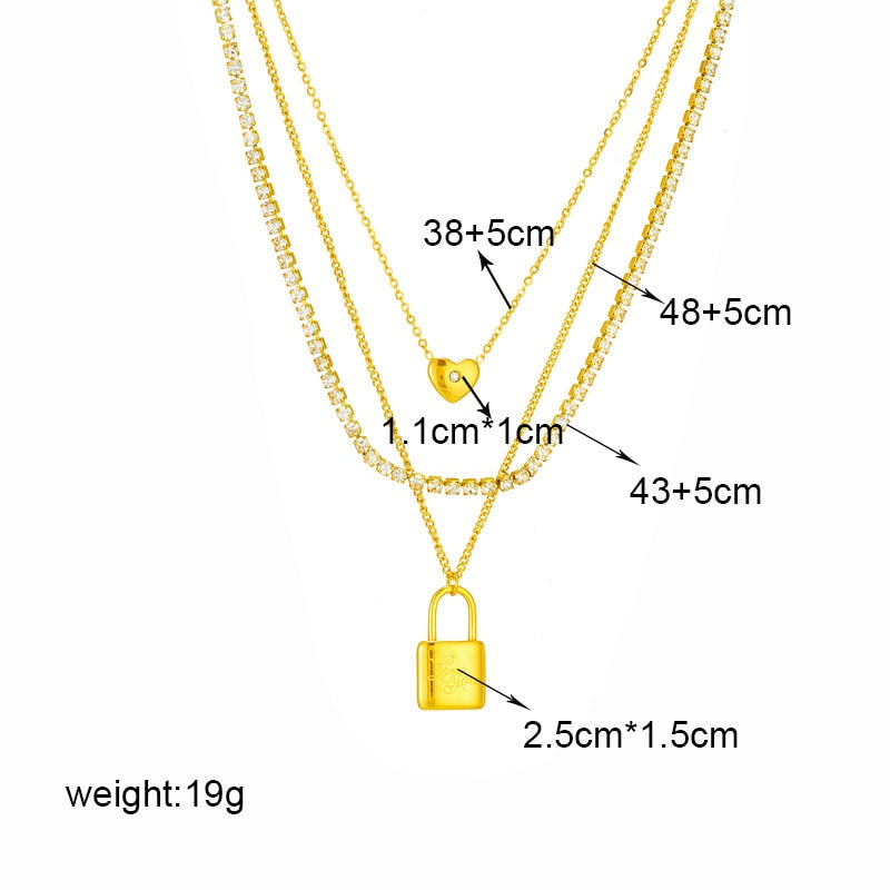 DIEYURO 316L Stainless Steel Butterfly Moon Lock Blue Eyes Pendant Necklace For Women Multilayer Choker Chain Jewelry Gifts - Charlie Dolly