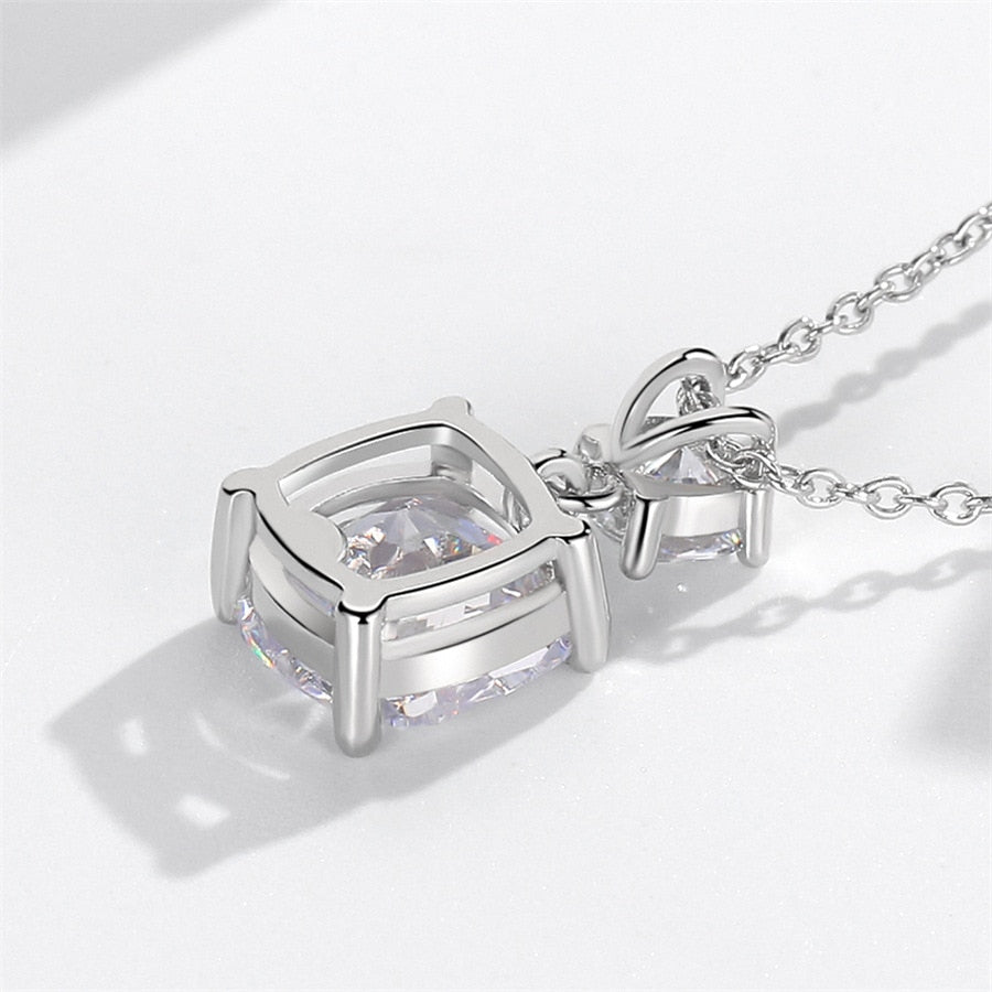 925 Sterling Silver Colored Crystal Necklace Light 9MM Cushion Crystal Pendants Necklace for Women Girl Elegant Classic Jewelry