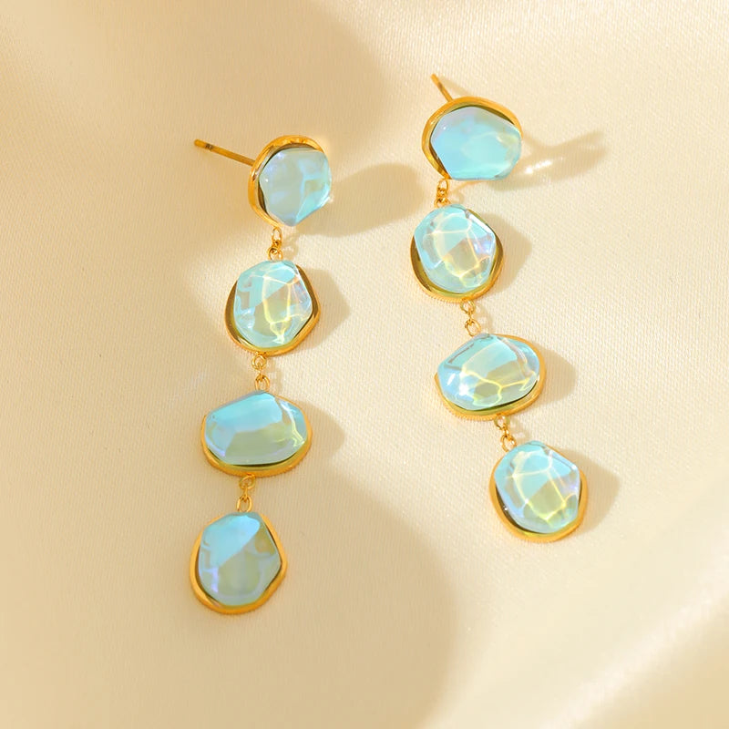 Blue Stone Gold Plated Drop Earrings Jewelry