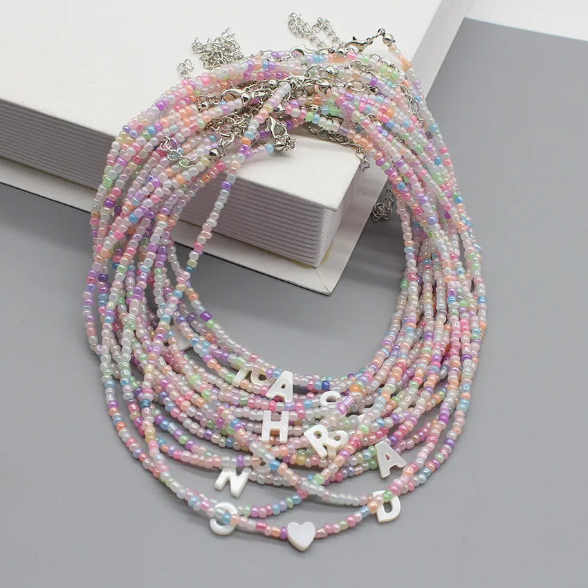 Shell Initial Letter A to Z Handmade Seed Bead Choker