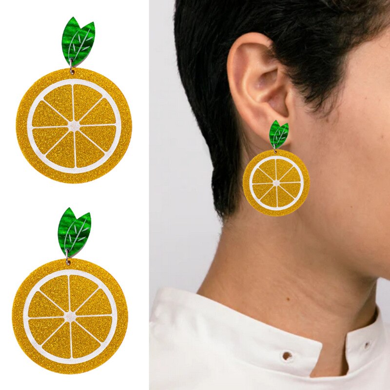 Acrylic Vegetables Fruits Summer Earrings For Girls Cute Cartoon Dragon Strawberry Watermelon Broccoli Pineapple Lemon Earrings