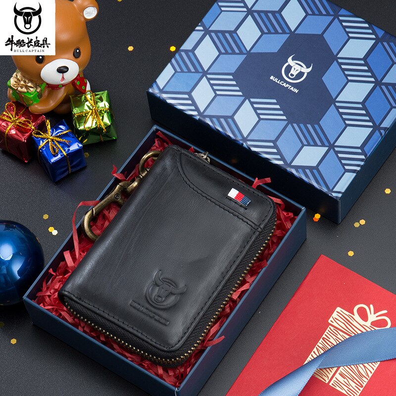 Genuine Leather Men's Waist Hanging Anti-theft Brush Cowhide Wallet Holder Keychain Zipper Coin Purse Pocket Cash Slim Vallet