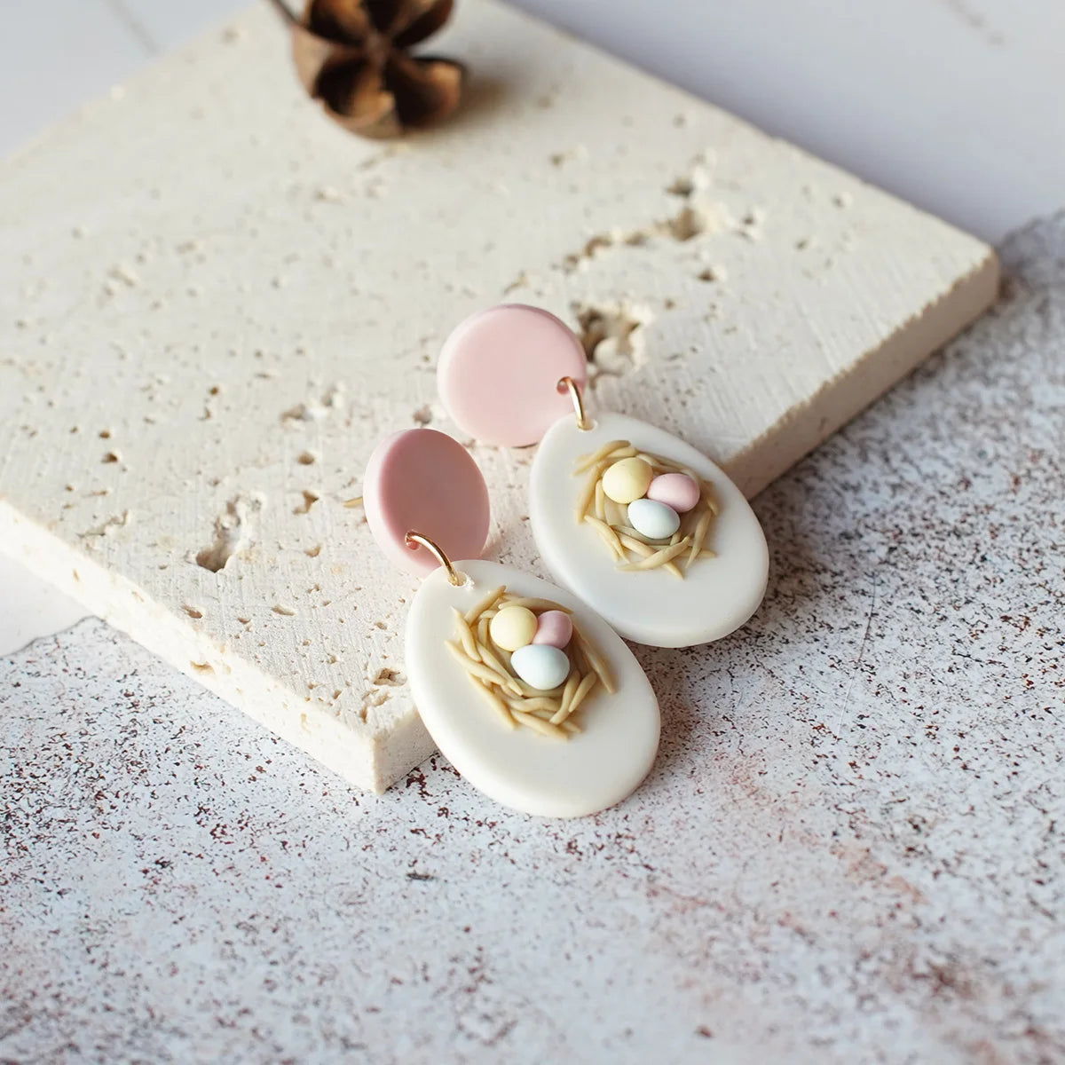 Clay Flower Cluster Egg Nest Earrings Jewelry