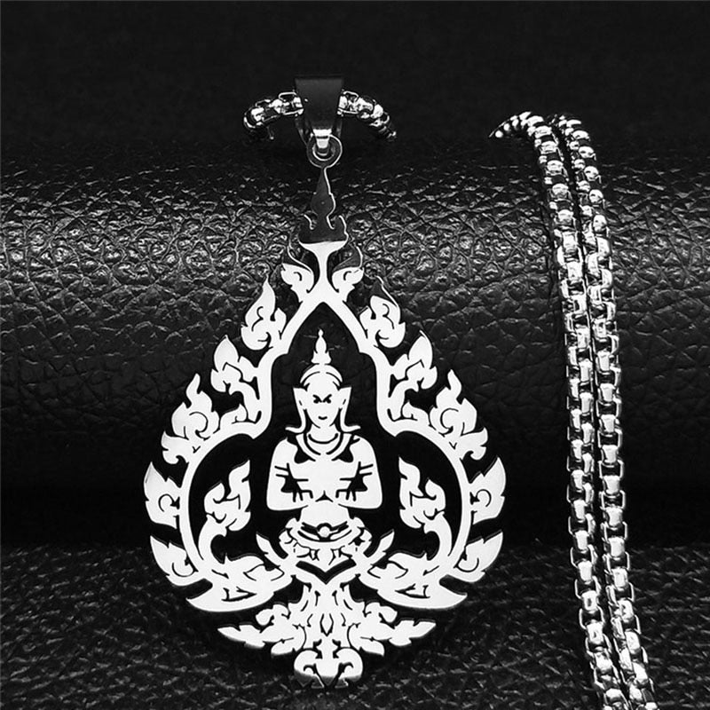 Buddhism Meditation Buddha Yoga Pendant Necklace Stainless Steel Tree of Life Necklace Buddhist Jewelry collares para mujer