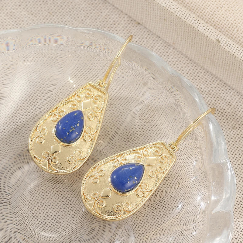 Court Style Vintage Synthetic Lapis Lazuli Waterdrop Dangle Earrings for Women Luxury Elegant Banquet Celebration Jewelry Crafts - Charlie Dolly