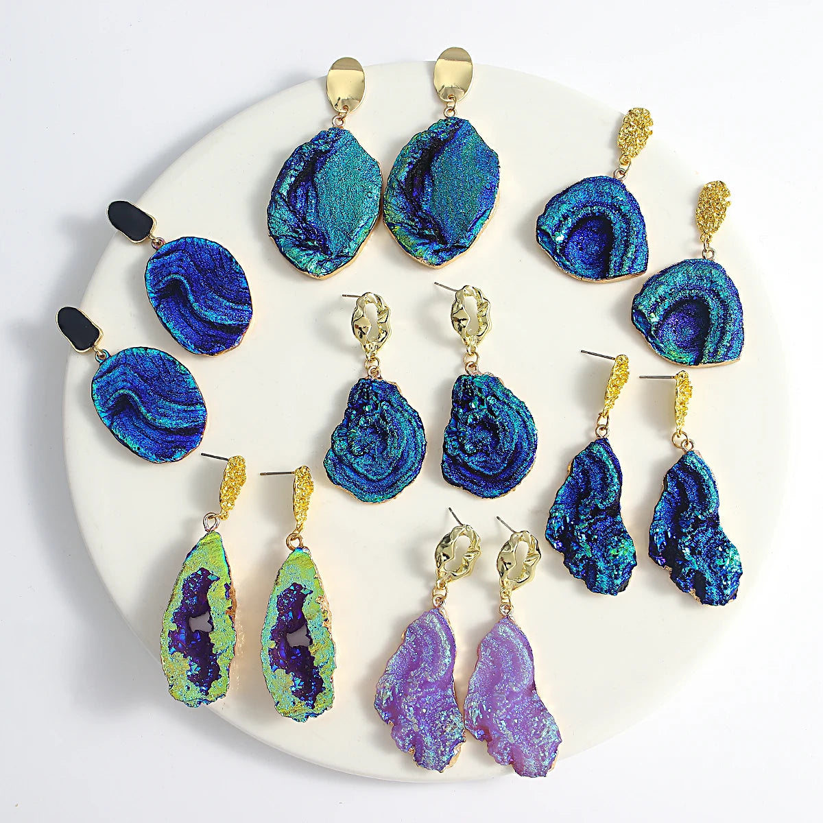 Volcanic Rock Abstract Drop Earrings, Starry Night Boho Jewelry
