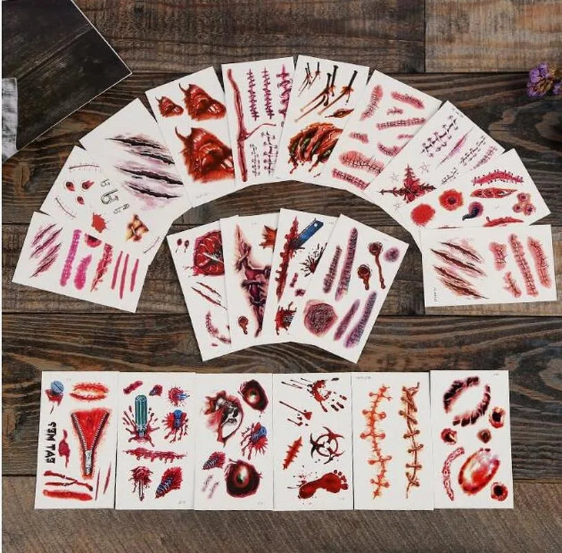Halloween Temporary Tattoo Sticker Waterproof 3D Bite Mark Zombie Acars Wound Tattoo Sticker Halloween Party Cosplay Makeup Prop - Charlie Dolly