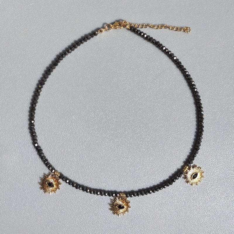 Hand-Made Exquisite Natural Stone Beaded Necklace Charm Eye Pattern Accessory Pendant Women Retro Fashion Neck Jewelry Колье