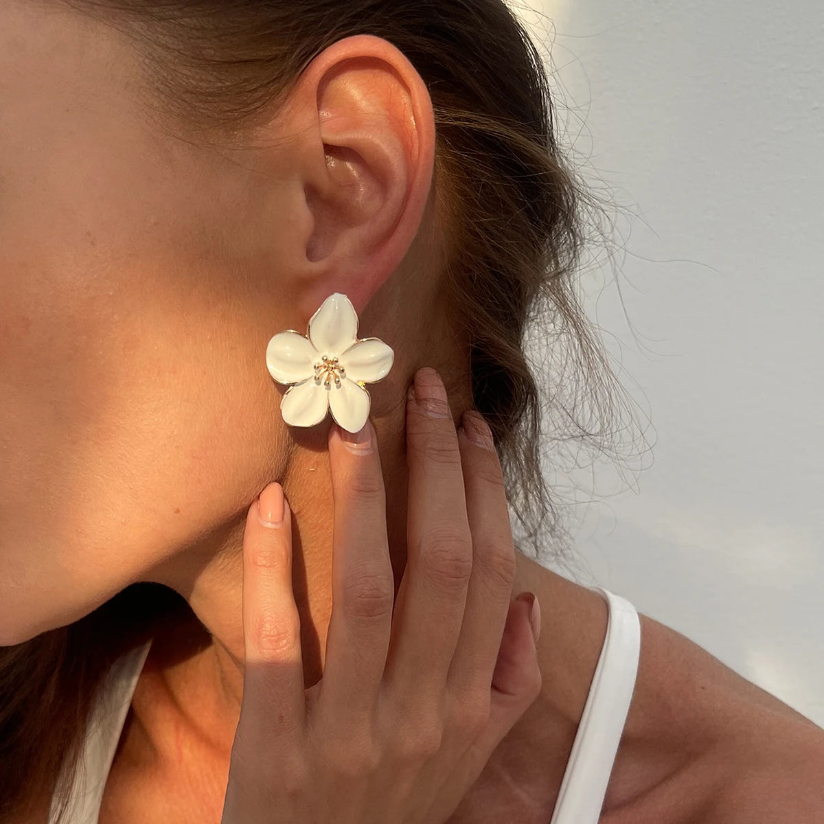 Enamel Petal Flower Stud Earrings Jewelry