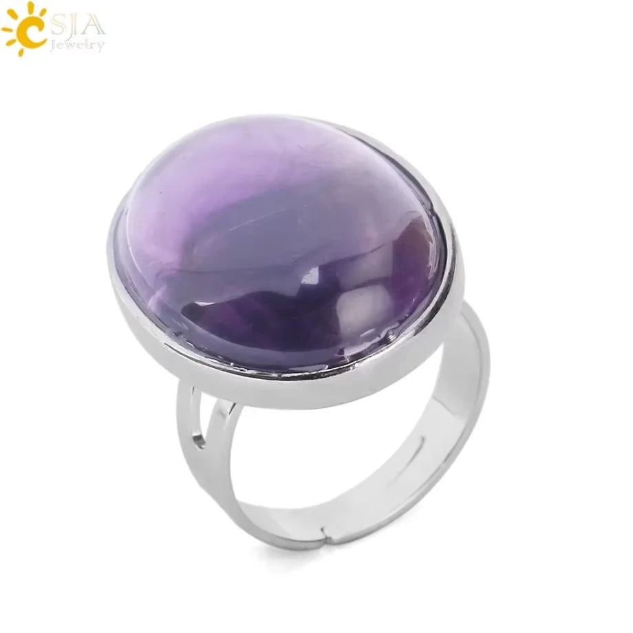 CSJA Vintage Silver Rings Natural Stone Amethyst Ring for Women Adjustable Design Handmade Fashion Jewelry Boho Accessories H765 - Charlie Dolly