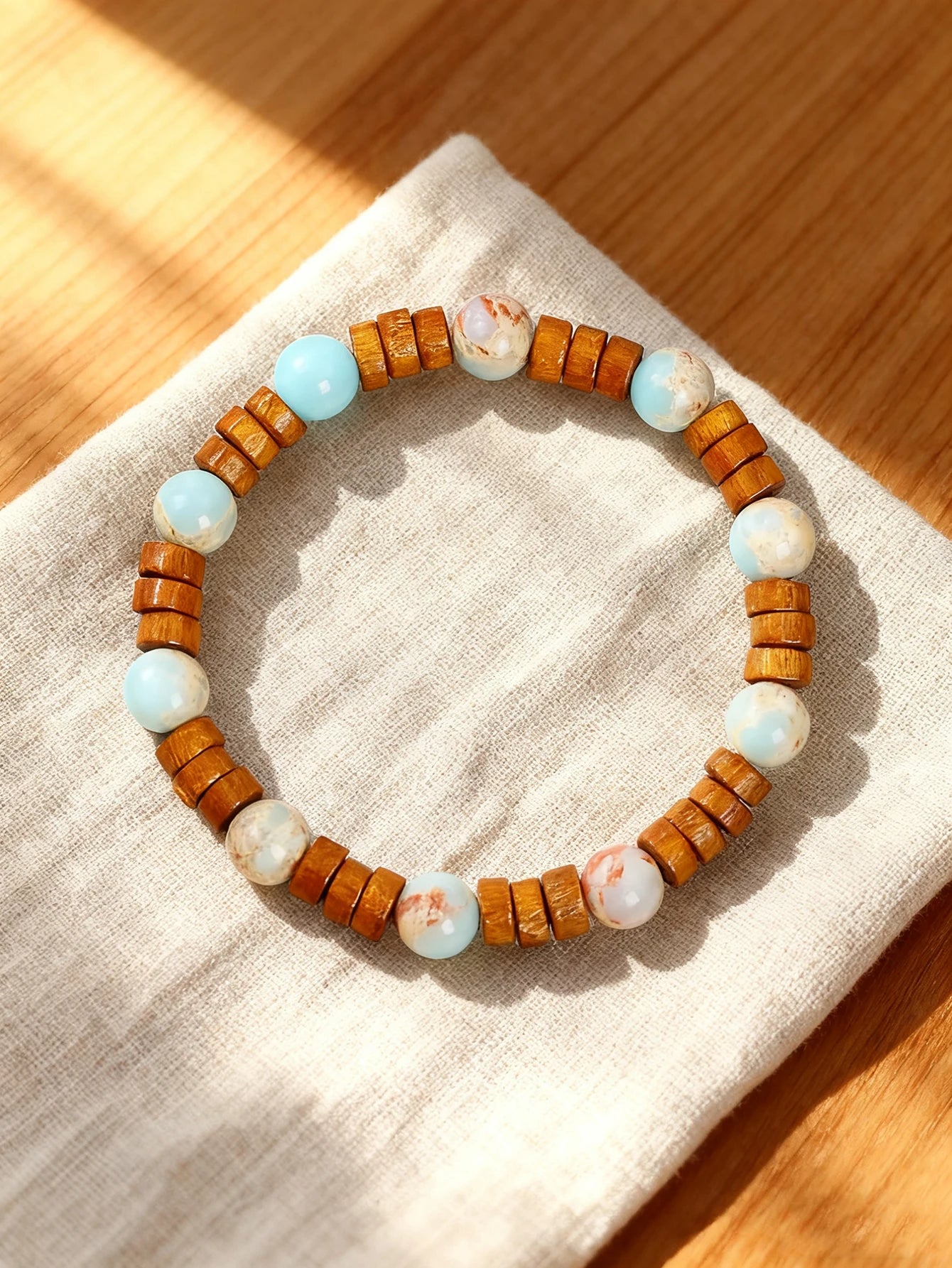 Natural Stone & Wood Bead Boho Protection Bracelet, Handmade Grounding Talisman