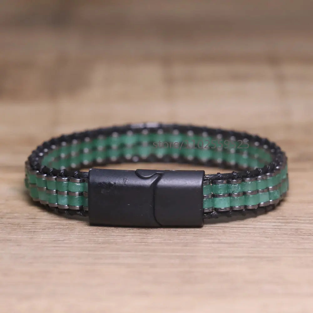Natural stones Boho Handmade Braided Green Aventurine Beaded Magnetic fastener Bracelet for Men and Women Healing Jewelry - Charlie Dolly