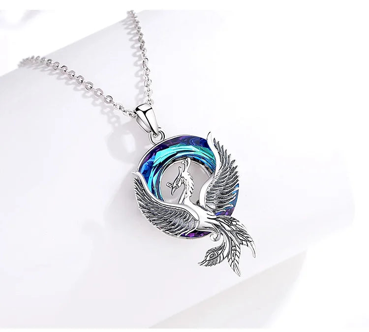 Phoenix Amulet Necklace with Austrian Crystal, S925 Sterling Silver