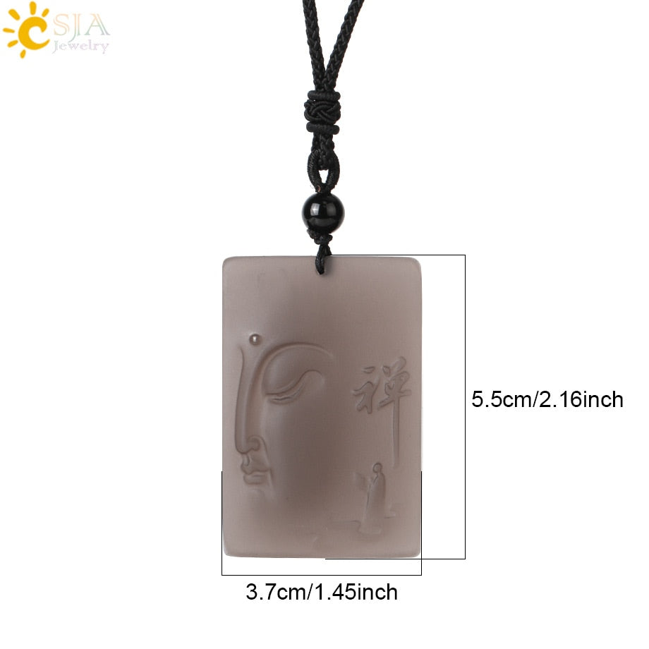 CSJA Obsidian Necklace Natural Stone Wolf Buddha Sculpture Tree of Life Animal Owl Men Necklaces Pendant Meditation Jewelry G644
