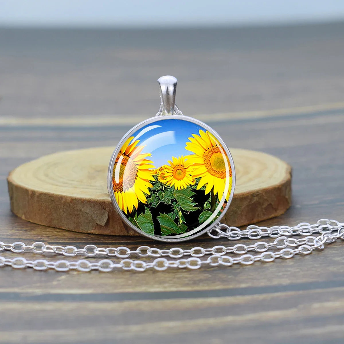 Pressed Flower Glass Pendant, Botanical Boho Nature Necklace