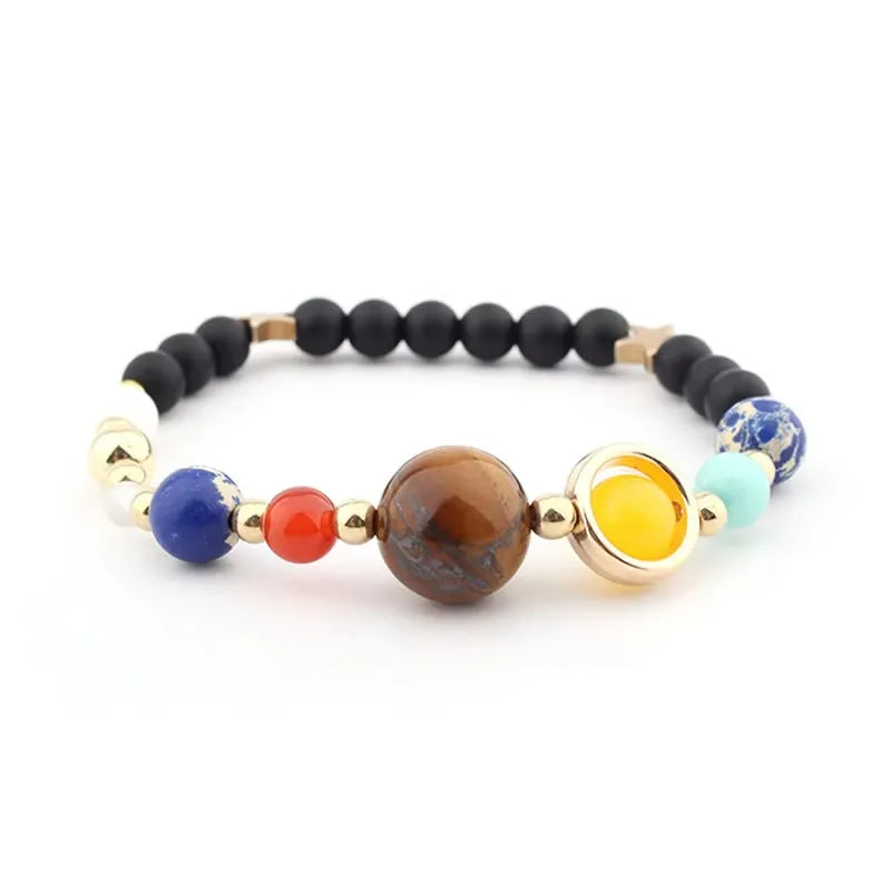 Universe Solar System Beaded Bracelet, Eight Planets Natural Stone Cosmic Talisman