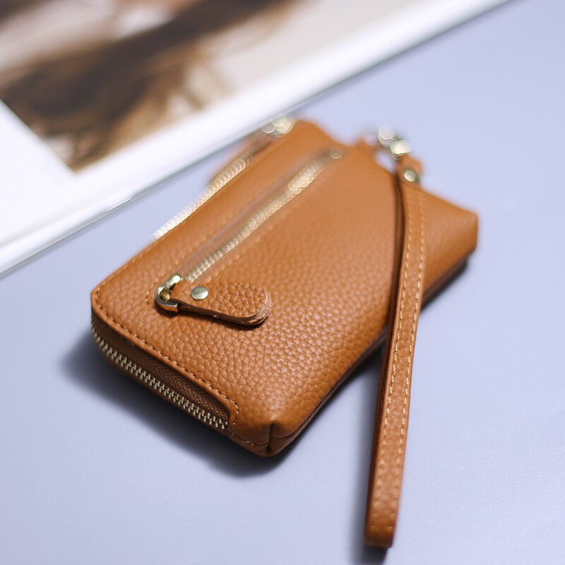 Wristlet Wallets for Women Coin Purse Genuine Leather Clutch Bags Ladies Money Credit Card Keychain Holder Short Wallet