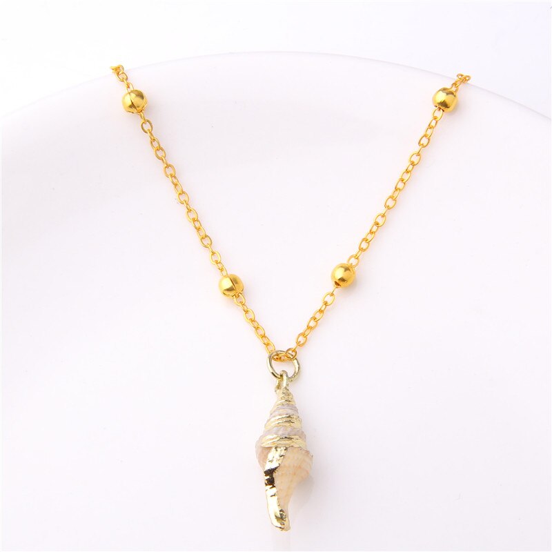 Boho Conch Shell Necklace Gold Color Beads Chain Necklace Women Simple Seashell Choker Necklace Summer Beach Jewelry Party Gift