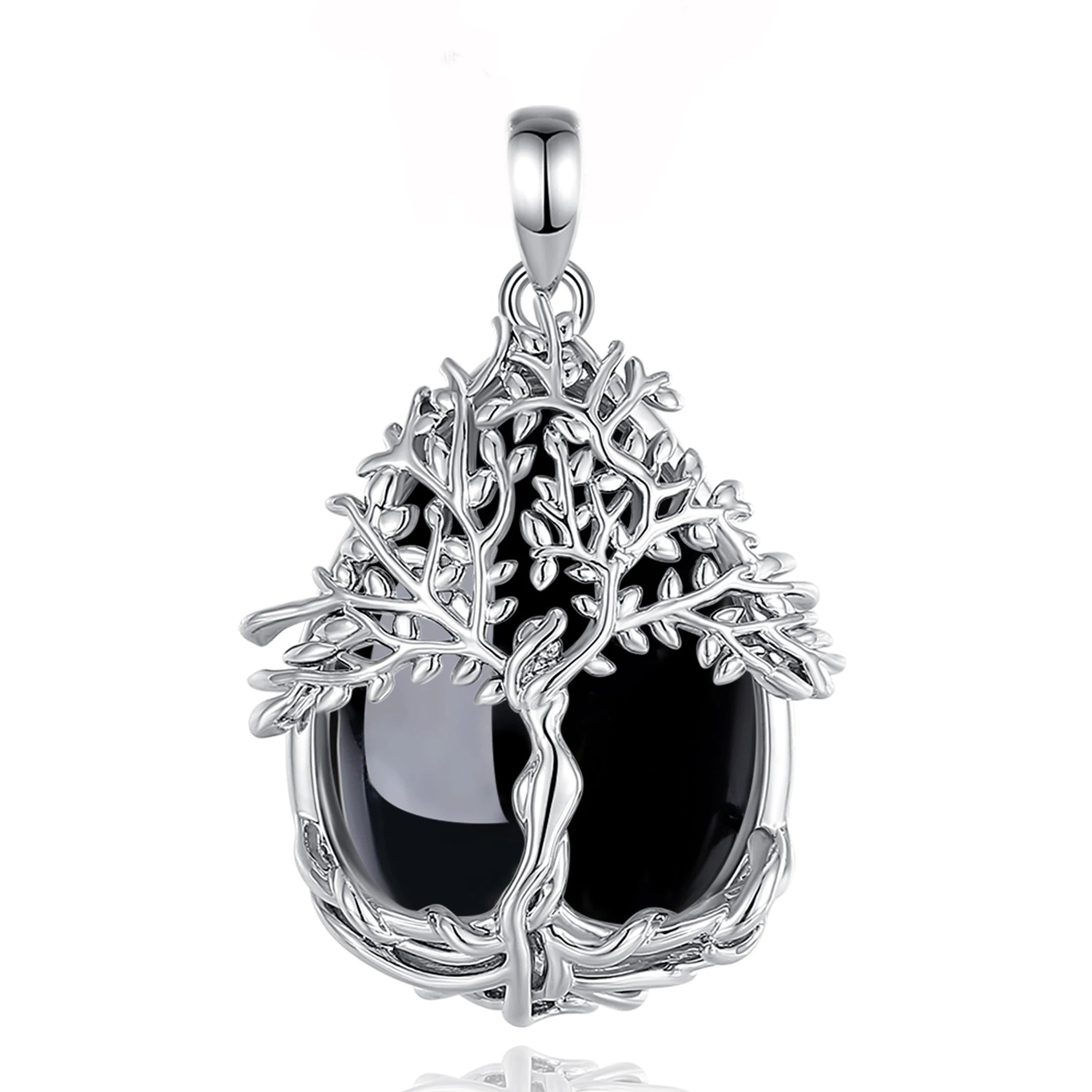 Tree of Life Multi-Crystal Pendant Necklace, Obsidian Amethyst Turquoise Healing Amulet