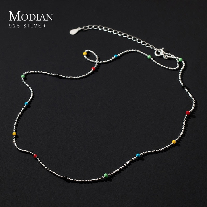 Modian 925 Sterling Silver Rainbow Color Crystal Fashion Necklace For Women Shiny Simple Long Chain Choker Fine Jewelry Gift