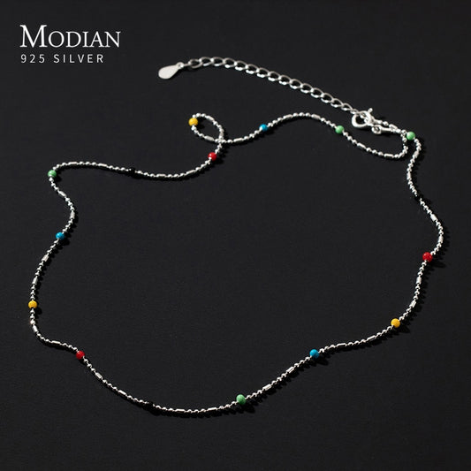 Modian 925 Sterling Silver Rainbow Color Crystal Fashion Necklace For Women Shiny Simple Long Chain Choker Fine Jewelry Gift - Charlie Dolly