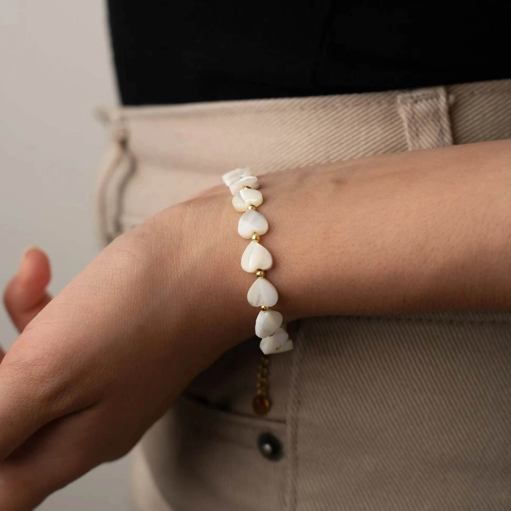 Shell Heart and Mother of Pearl Boho Bracelet